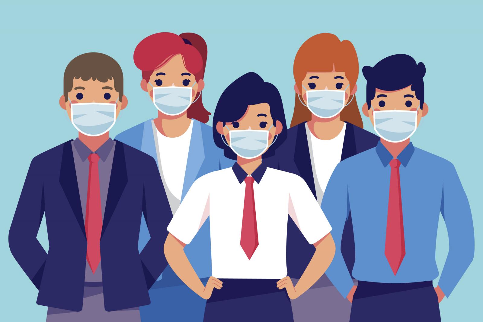 Illustration of group of people wearing medical masks
